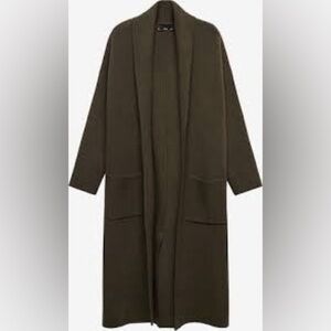 Mango Olive Green Oversized Knitted Long Car Coat New Condition, Size L
